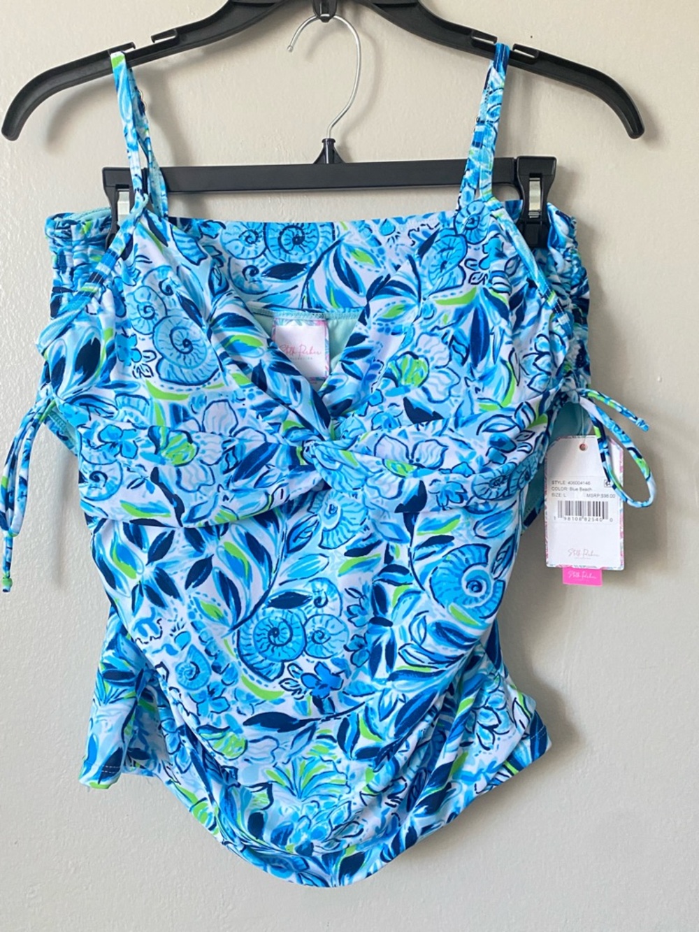 NWT Stella Parker Blue Beach Tankini Set Large Tropical Floral 2-Piece Swimsuit